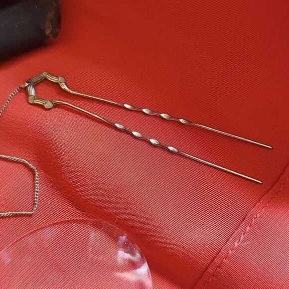 Antique Victorian Ladies Pince~nez Spectacles With Gold Tone Hair Pin & Chain - Picture 5 of 12